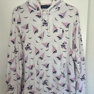 Ralph Lauren White Hoodie with Pink and Black Print